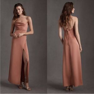 bhldn remy cowl-neck faux-wrap satin gown